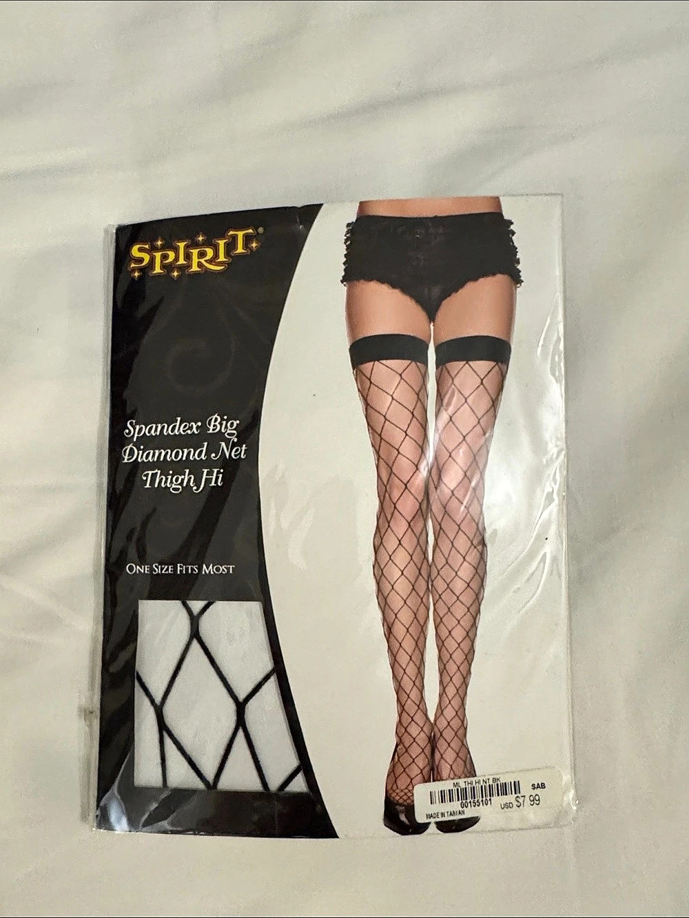 Spirit Halloween Spandex Big Diamond Net Thigh Hi Black NWT